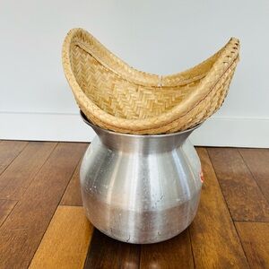 Silver Pot with Woven Basket Lid